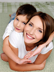 Smiling mom and son